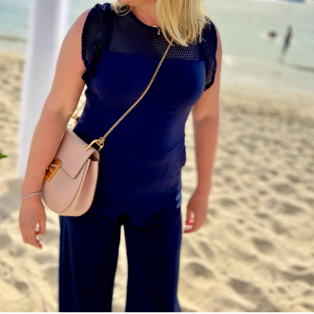Michael Kors Navy Jumpsuit with Mesh Detail